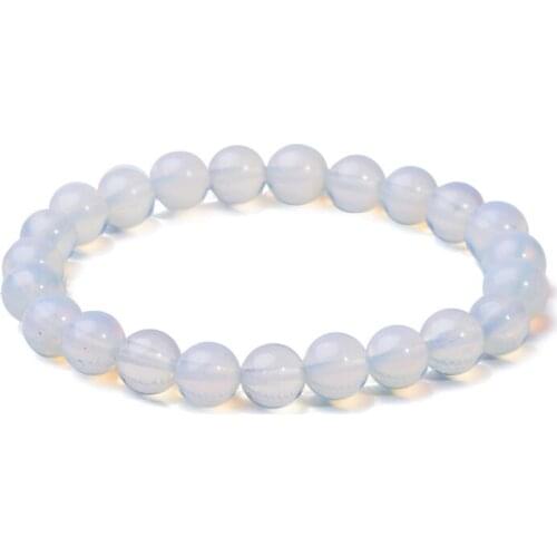 1PCS Natural Stone Stretched Beaded Bracelet For Women Fashion Adjustable Dia 8mm Round Crystal Moonstone