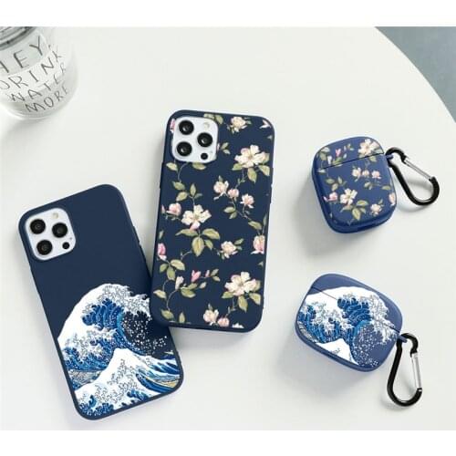 Sea Wave Flower Case For Airpods Pro 2 1 Earphone Fundas For iPhone 7 8 6 6s Plus X XR 5 5S SE 2020 12 Mini 11 Pro Max TPU Cover