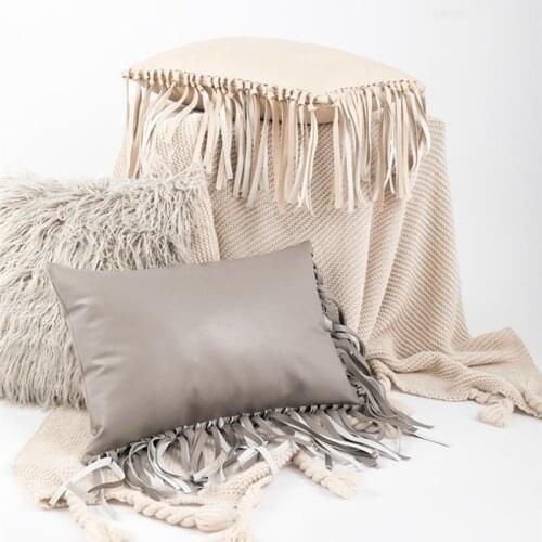 Black Grey Home Decor Soft PU Leather Pillow Cover with Tassle Decorative Cushion Cover 35x50cm Throw PillowCase Car Sofa Pillow