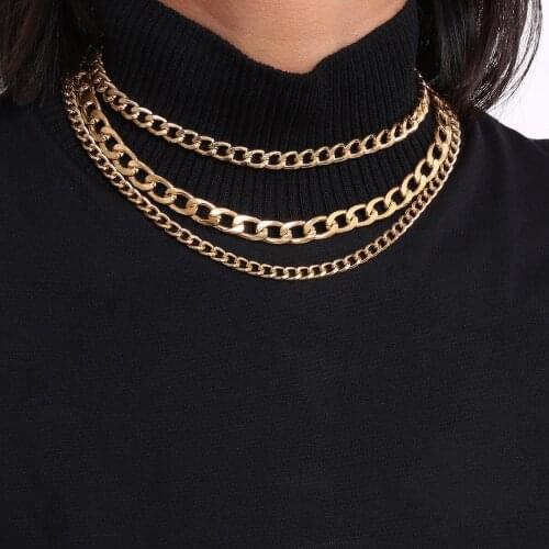 European&American Fashion Trend Thick and Thin Chain Geometric Retro Necklace Simple Personality Multilayer Necklaces for Women