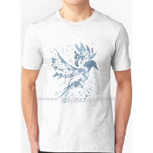 Raven T Shirt 100% Pure Cotton Raven Splatter Paint Animals Birds Watercolor Crest Blue White House Crest Wild Animals North