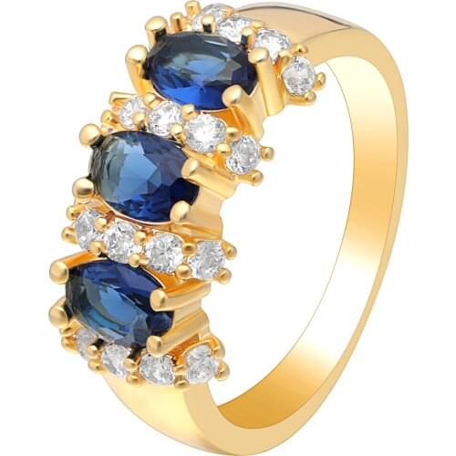 Hainon Unique Design Gold/Silver Color Rings for Female Wedding with AAA Colorful Blue Green Cubic Zircon Jewelry Rings Distribu