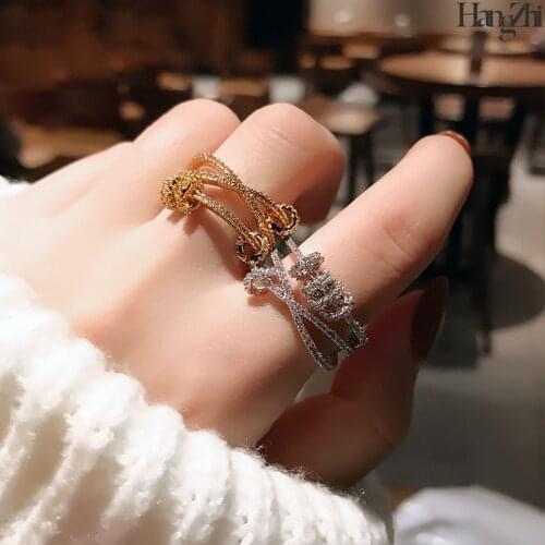 Hangzhi French light luxury INS six-pointed star micro-inlaid zircon transfer ring cross multi-layer adjustable woemn girls ring