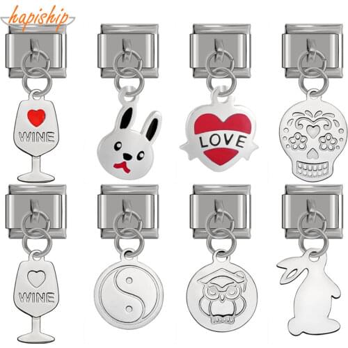 Hapiship 2018 9mm Width Original Daisy Owl Skull Hand Rabbit High-end Charm Fit Bracelet Stainless Steel Jewelry Making DJ079