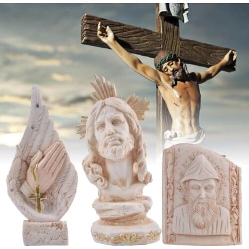 Christ Jesus Sculpture Jesus Handmade Innovative Angel Cross Resin Statue Crafts Christ Bible Candlestick Religious Home Decorat