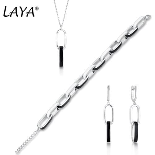 Laya 925 Sterling Silver Fashion Cuban Chain Color Enamel Drop Earrings Bracelet Necklace Set Womens Party High Quality Jewelry