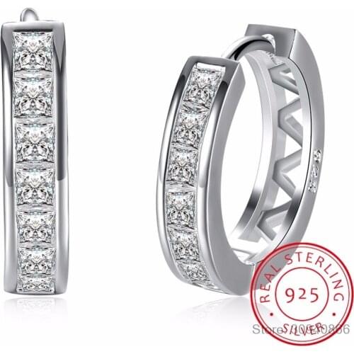 Trendy 925 Sterling Silver Hoop Earrings for Women Sparkling Cubic Zirconia Wedding Jewelry Gift for Girls
