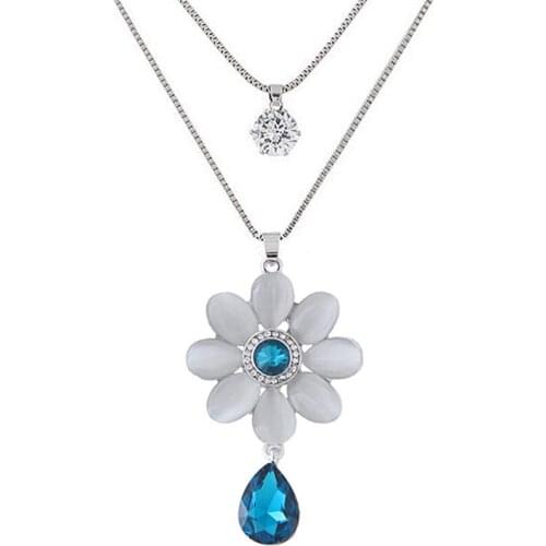 MayJim Fashionable sweet cats eye petals double-layer temperament long necklace sweater chain chain Necklaces & pendants