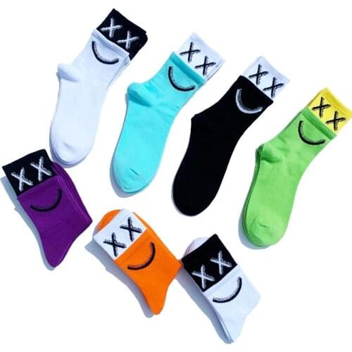 XX Smiley Socks Women Print Korean Style Harajuku Kawaii Funny Happy Crew Cute Smile Woman Socks Calcetines Skarpetki Damskie