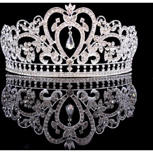 New Luxury Princess Crystal Crowns Tiara Crystal Bride Crown CZ Wedding Headband Large Wedding Hair Accessories