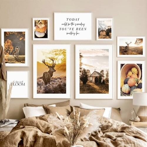 Autumn Rural Pumpkin Deer Forest Nordic Posters And Prints Wall Art Canvas Painting Pictures For Living Room Home Decoration