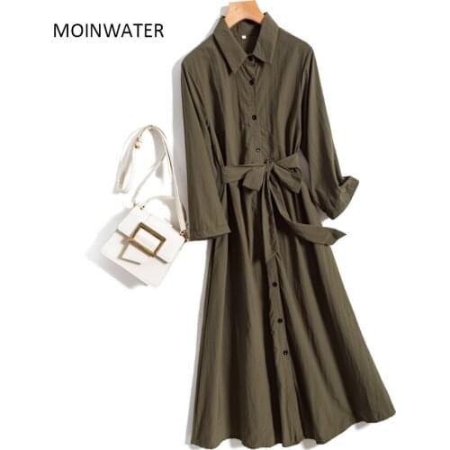 MOINWATER Women Long Sleeve Dress for Autumn Female Turn-down Collar Spring Dresses Lady Dress Clothing MD2010