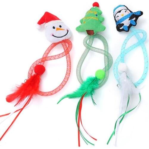 Santa Snowman Christmas Tree Plush Hose with Feather Cat Toys Pet Supplies