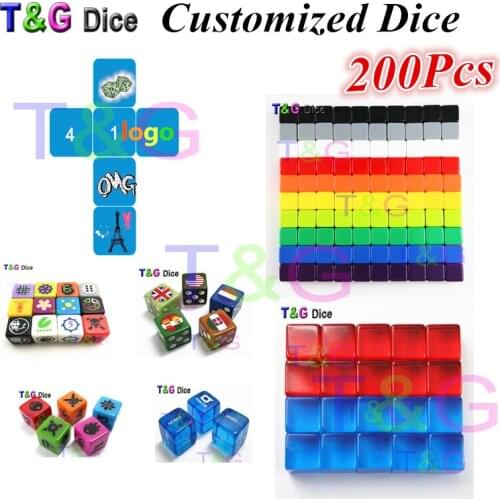 T&G Customize Blank Dice/Die,16mm D6 Dice for Personalized Logo!Printed or Laser Engraved Logo as per your design,Colorful