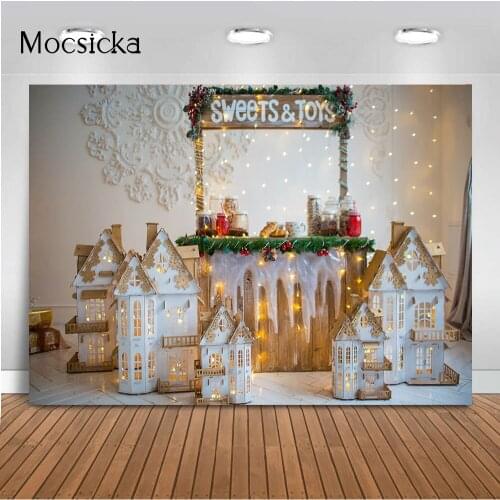 Christmas Winter Snow Sweet Toys Shop Backdrop for Photography Newborn Kids Portrait Background for Photo Studio Photocall