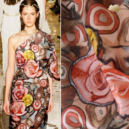 Rose digital inkjet silk double-sided heavy satin fabric 40mm luxury treasure cheongsam dress silk fabric wholesale silk cloth