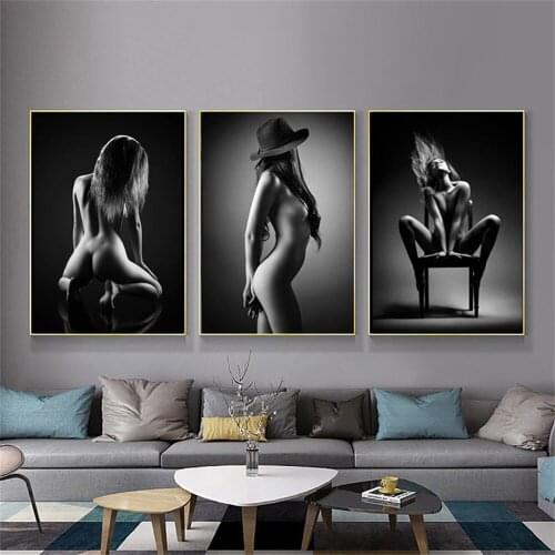 Sexy Nude Black and White Women Canvas Painting Wall Art Poster Prints Wall Pictures for Living Room Home Wall Cuadros Decor