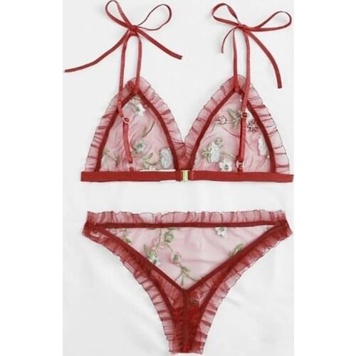 Sexy Underwear Top Fashion Mesh Perspective Lace Embroidery Bandage Sexy Perspective Cozy Lingerie