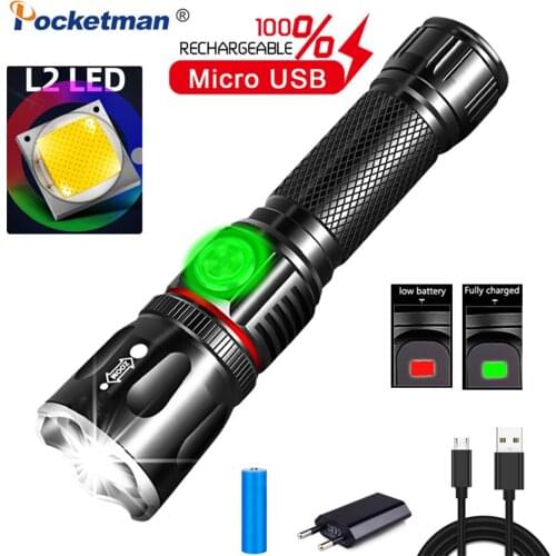 LED Flashlight L2 T6 Torch USB Rechargeable COB LED Flashlight Magnetic Torch Zoom Flashlight Use 18650 Battery