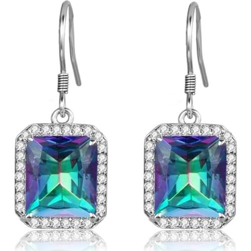 Szjinao Silver 925 Earrings Rainbow Mystic Topaz Natural Stone Earring For Women Boho Party Fine Female Accessories Flash sale