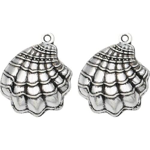 Tibetan Silver Plated Shell Charms Pendants for Bracelet Necklace Jewelry Making DIY Handmade Craft 22x18mm