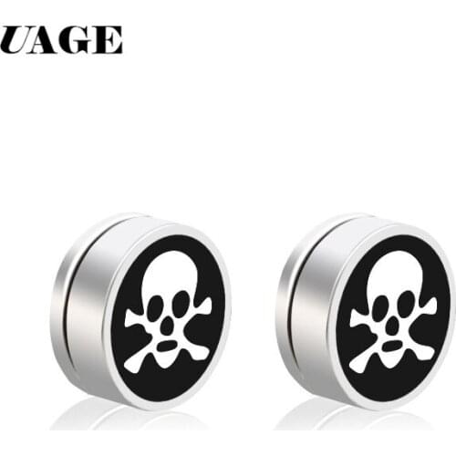 UAGE 1 Pair Mens Earring Stainless Steel Circle Magnetic Clip Stud Earrings Magnet Fake Plugs No Piercing Clip On Unisex Jewelry
