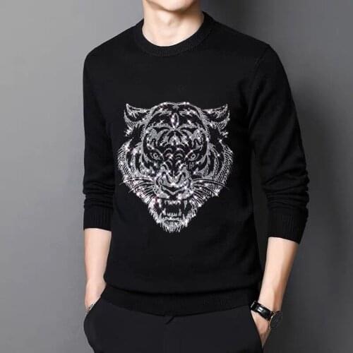 Spring Men Sweater Oversized Wool Casual Knitting Leisure Slim Hot Rhinestone Style Hip Hop Pullover Suitable for Male Kintweat