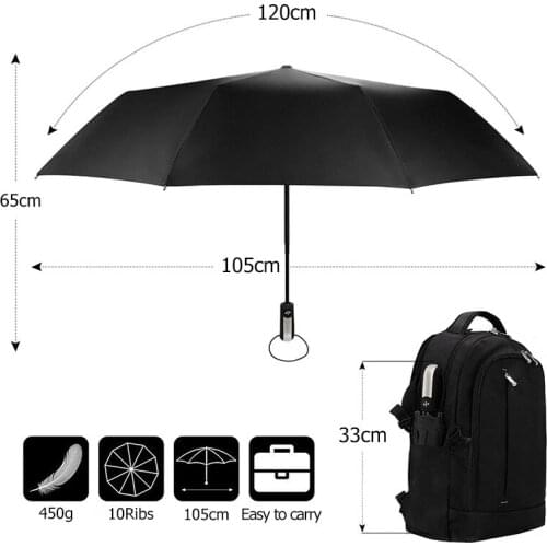 Wind Resistant Fully Automatic Umbrella Rain Women For Men 3Folding Gift Parasol Compact Large Travel Business Car 10K Umbrella