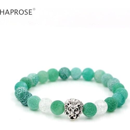 Green Natural Agate Bracelet Beads 8mm Gemstone Creative Scrub Agate Jewelry Bracelet Lion Head Accessories Free Shipping