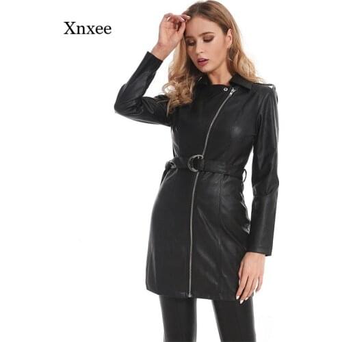 Pu Faux Leather Midi Jacket Women Classic Moto Biker Fall Lady Basic Coat Long Women Winter Slim Leather Jacket Outwear Overcoat