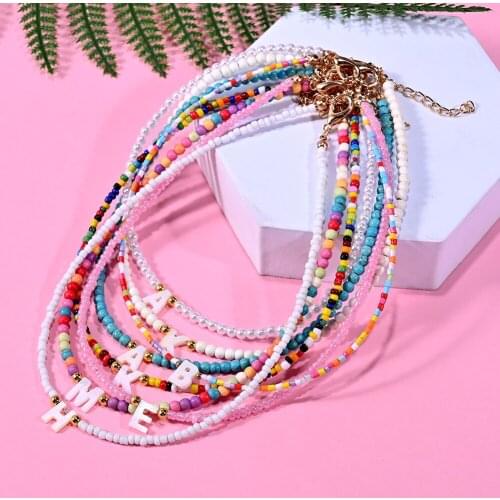 Bohemia Beaded Choker Necklace For Women Short Boutique DIY A-Z Letter Shell Pendant Female Neck Chains Bead Party Jewelry 2021