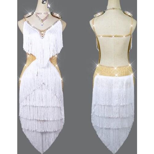 Sexy Backless Latin Dance Clothes White Fringe Dress Women Dancing Competition Clothing Girls Samba Salsa Dance Costume DNV15070