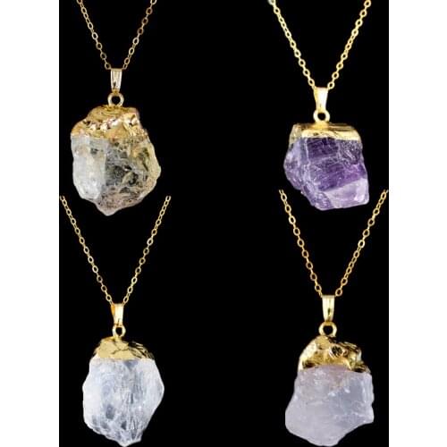 Handmade Irregular Natural Stone Pendant Necklaces Quartz Crystal Wire Wrapped Necklace For Women