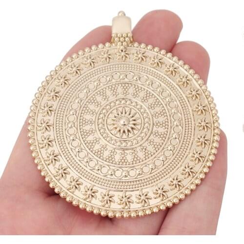 1 x Genuine Gold Plated Large Bohemia Boho Medallion Round Charms Pendants for Necklace Jewelry Making Accessories 76x65mm