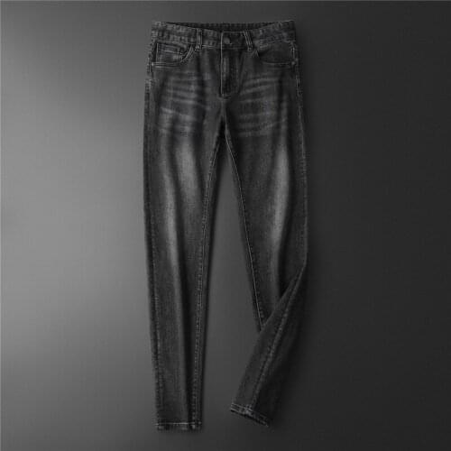 2021 Fall/Winter Fashion Slim Mid-Waist Korean Style Trousers Small Feet Black Mens Jeans