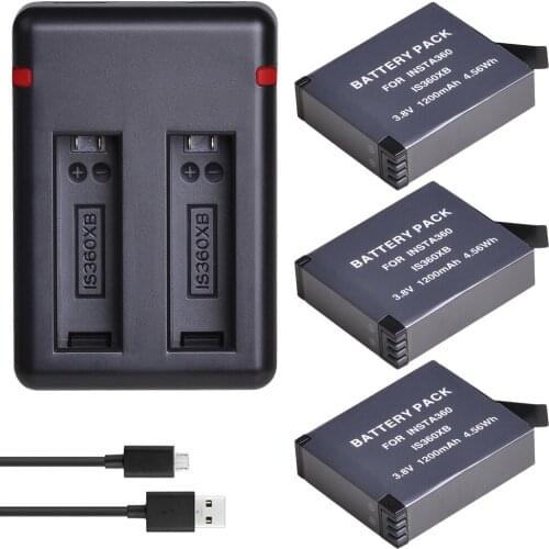 3Pcs 3.8V 1200mAh Insta360 ONE X Battery Replacement + Dual USB Charger with Type C Port for Insta360 ONE X Camera Batteries