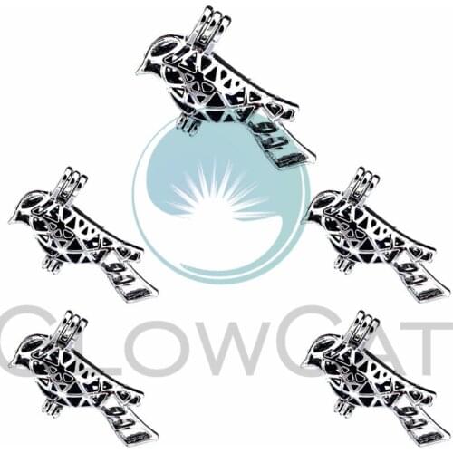 5X Hollow Bird Pearl Cage Jewelry Findings Cage Locket Pendant Essential Oil Diffuser Locket For Oyster Pearl Necklace