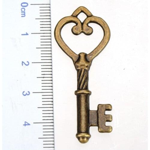 Charms Bracelets Hair Accessory Pins Suspension Antique Bronze Key Heart Love Open Flat Metal Jewelry Components 46*18*3mm 15pcs
