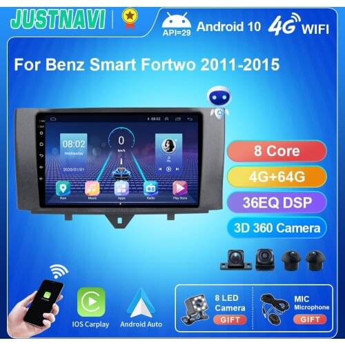 For Benz Smart Fortwo Android 9.0 Car Radio 2011-2015 Navigation GPS Multimedia DVD CD Player 2 Din 360 Sony Camera Accessories
