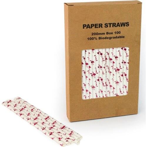Free Shipping 100% Biodegradable Paper Straws Drinking Paper Straws Flamingo Paper Straws 104 Box(100pcs)