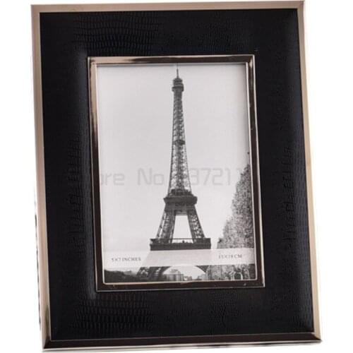 Black and White Leather Photo Frame Modern Living Room Home Decoration Imitation Leather Alloy Photo Frame Lovers Gift