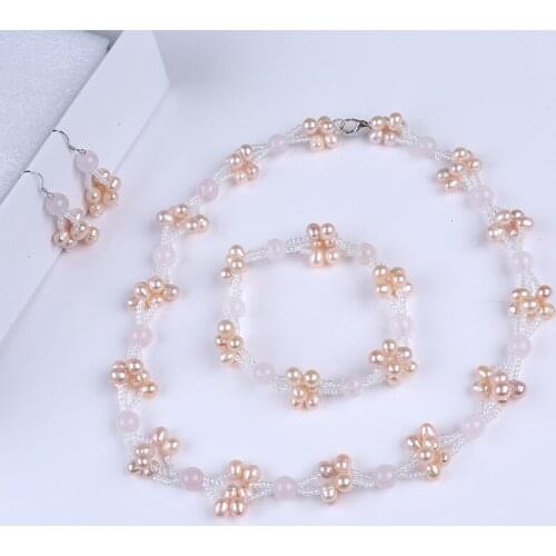 Elegant 5-6mm Rice Pearl Rose Quartz Jewelry Set