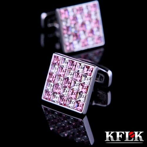 KFLK Luxury shirt cufflink mens gift Brand cuff button Pink and White Crystal cuff link High Quality abotoaduras Jewelry