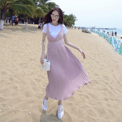 Envsoll Two-piece Maternity Dress Chiffon +Cotton T-Shirt 2020 Summer Dress Pregnancy Clothes For Pregnant Woman Long Skirt Suit