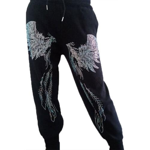 European 2020 Autumn Winter New Fashion Heavy Industry Hot Colored Diamonds Loose Casual Thin Dports Harlan Foot Pants Women