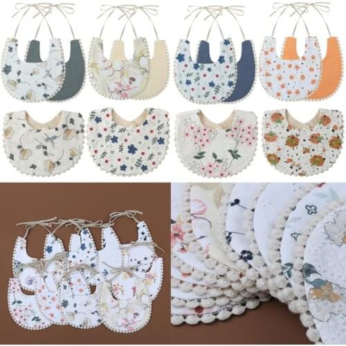 Cotton Embroidery Flowers Baby Bibs Vintage Double Side Baby Boys Girls Newborns Feeding Burp Cloth Toddler Kids Bandana Scarf