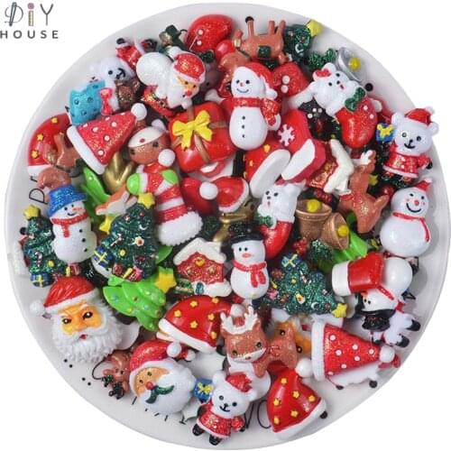 20Pcs Artificial Planar Resin Flake DIY Craft Supplies Santa Claus Christmas Tree Flat Resin Arts Headwear/Phone Decor Material