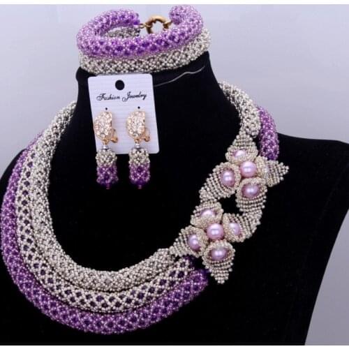 Dudo Jewelry Nigerian Beads Necklace Jewelry Set Silver Purple Beautiful 3 Layers Set of Brand Jewelry Free Shipping 2018 Newset