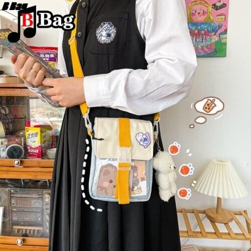 Korean version Women shoulder bag Fashion Transparent Female Canvas Bag Students Cute cartoon bag ita Bag Inclined shoulder bag