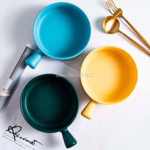 Creative Handle Plate Handle Plate Ceramic Dish Oven Baking Dish Handle Bowl Western Household Tableware Net Red Matte